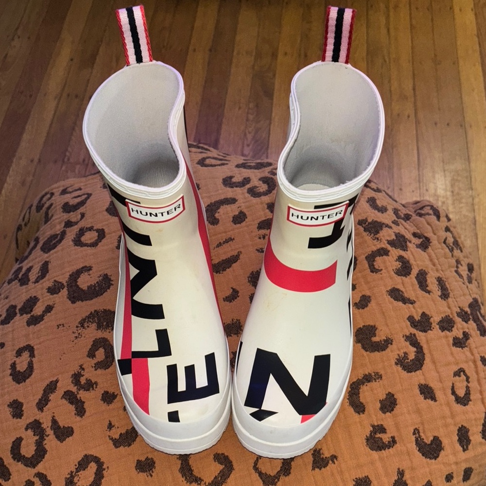 Hunter White and Red Rain Boots